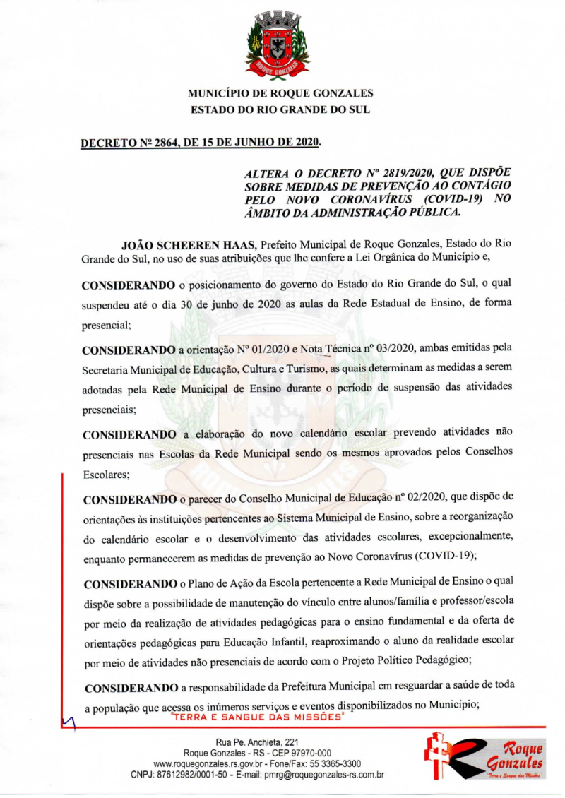 ADMINISTRAÇÃO MUNICIPAL PUBLICA  ALTERAÇÃO NO DECRETO N° 2.819/2020